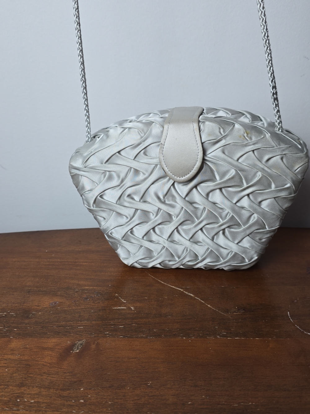Satin Braided Mini Shoulder Bag in Silver